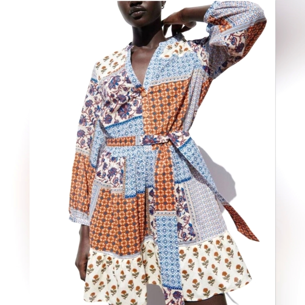 Zara Multicolor Patchwork Mini Dress